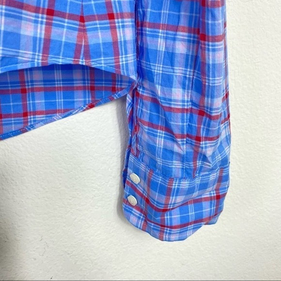 J. Crew Printed Tie Waist Shirt in Blue Plaid S Small - Picture 7 of 9